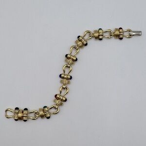 VINTAGE Gold-Tone Multicolored Glass Link Bracelet